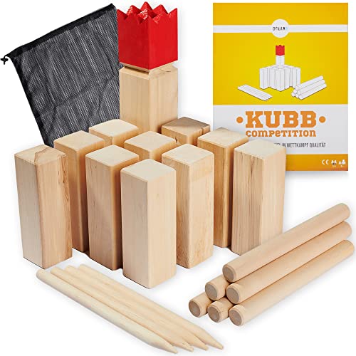 Ocean 5 Original Jeu De Société, Jeu Kubb, Jeu de Vikings en Bois Massif Haut de Gamme, Bois de BOU-leau, Jeu de société Enfant, Jeu d’Adresse pour Parc Enfant et Adulte