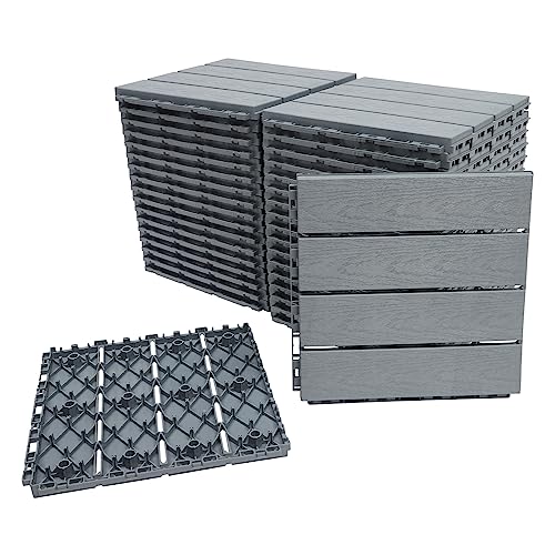 Interlocking Deck Tiles for Balcony, Patio, Porch, 12 x 12 Inch Waterproof & Weatherproof Flooring, Durable Plastic Outdoor Tiles for Poolside, Backyard, Indoor Outdoor Use (36Pcs, Grey)