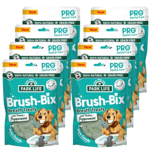 PARK LiFE - Brush-Bix Turkey & Peppermint Flavour Dog Biscuits Nutritious Snack 8 x 100g Pouches, 100 g (Pack of 8)