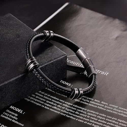 Leather Bracelet for Men with Adjustable Stainless Steel Magnetic Clasp Multi-Layer Braided Mens Leather Bracelet3