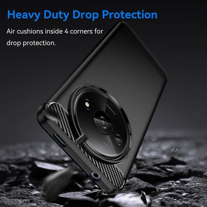 Image of NPRC Hybrid Ultra Slim Protective Case TPU Non-Slip Carbon Fiber Texture Shockproof Case Cover for Poco C61 - Black