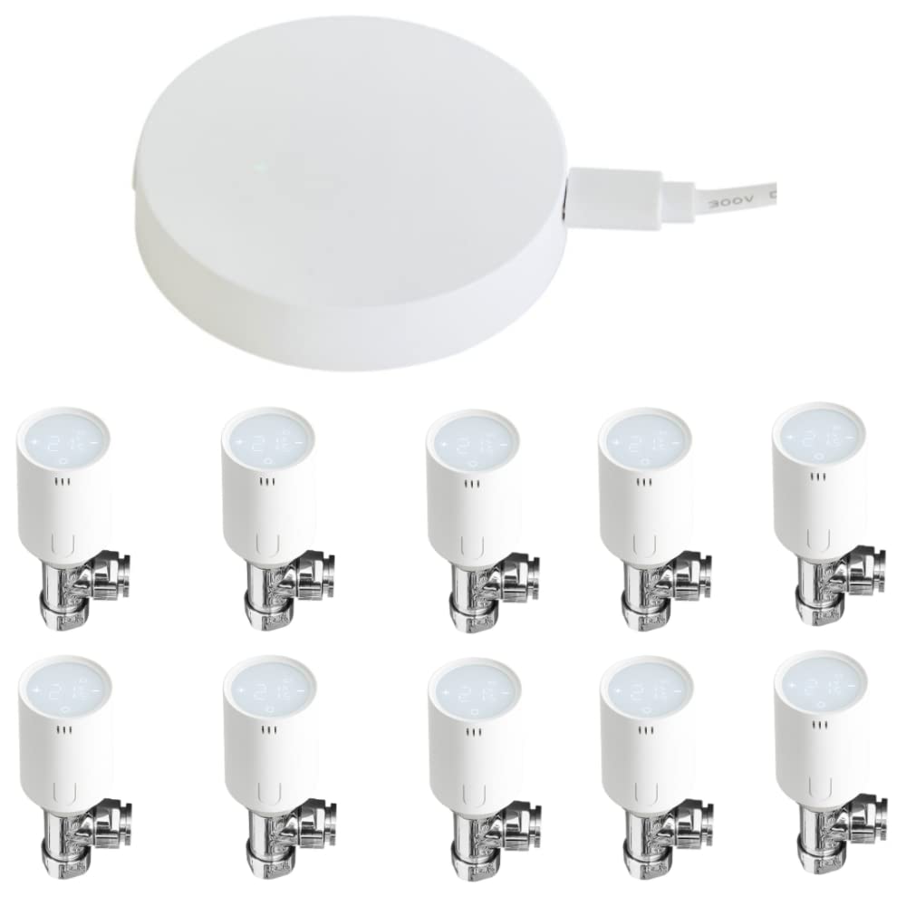 Milano White, Silver Connect Smart Heating Thermostat Wifi Gateway Hub Thermostatic Radiator Valves - 10 Valves