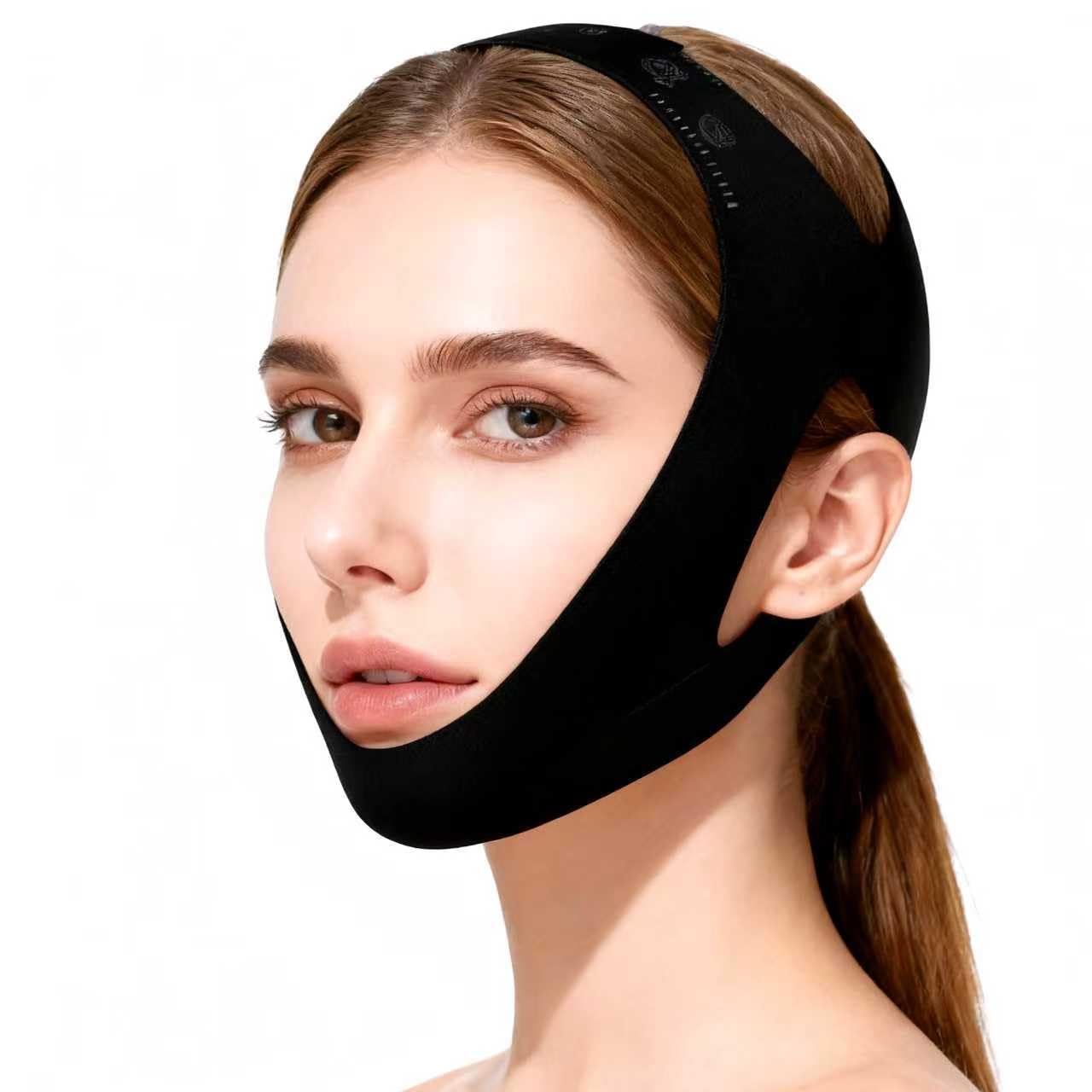 Benda V-Face Riutilizzabile per Lifting Viso e Gaine Amincissante,Ergonomica e Regolabile, Confortevole e Traspirante,Modellante 360° per Contorni, Multifunzionale per Casa,Ufficio e Viaggio, Nero