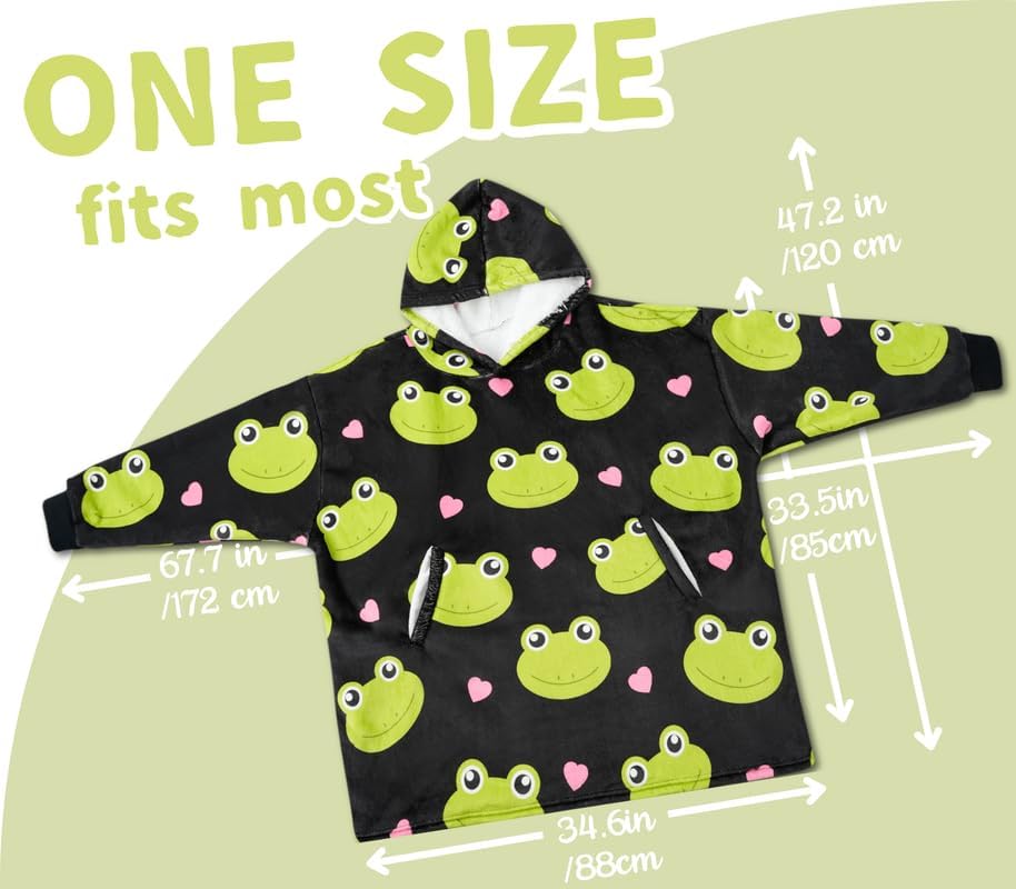 Frog Gifts for Women, Wearable Flannel Frog Blanket Hoodie, Super Soft Warm Cozy with Giant Pocket - One Size Fits Most - Image 3