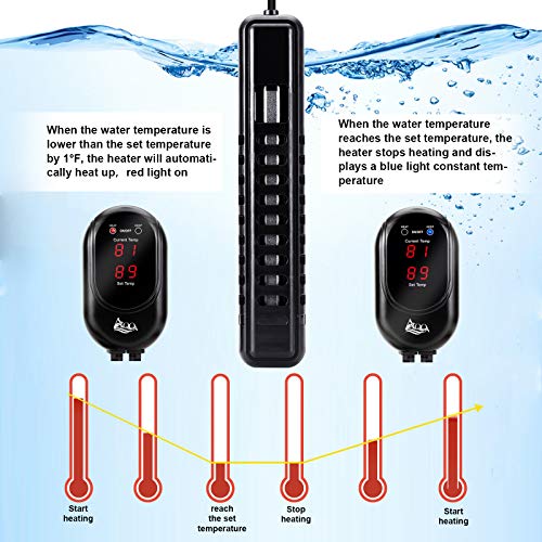 AQQA Aquarium Heater,100W/200W/300W/500W/800W/1200W Fish Tank Heater,External Temperature Controller LED Temperature Display Suitable for Marine Saltwater and Freshwater (200W (for 45-80 Gallon)) by AQQA - Image 2