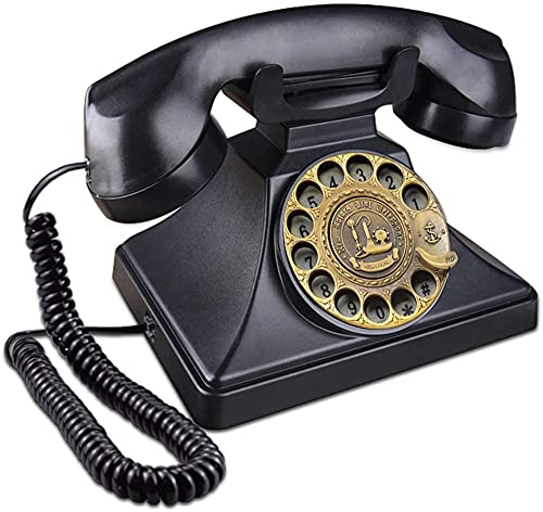 Teléfonos giratorios para teléfono fijo, teléfono fijo retro, teléfonos domésticos antiguos con función de timbre mecánico y altavoz (negro)