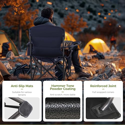 Image of ALPHA CAMP Heavy Duty Camping Chair 500LBS Capacity, Oversized Folding Chair for Heavy People, Padded Portable Outdoor Chair with Cooler Bag & Cup Holder for Camping, Fishing, Beach