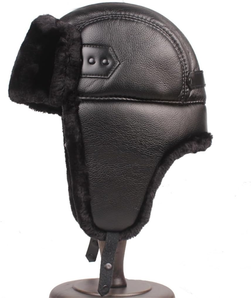 Leather Thickened Lei Feng Hat Men's Cycling Winter Cold Resistant Ear Protection Wind and Snow