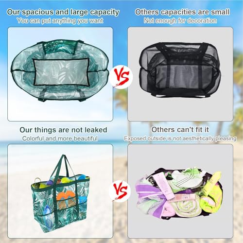 Portable Beach Bag - Dependable Vacation Travel Beach Bag, Large Capacity Mesh Tote Bag | Lightweight Travel Storage Pouch, Multifunctional Strong Beach Mesh Bag for Beach, Shopping, Vacation4