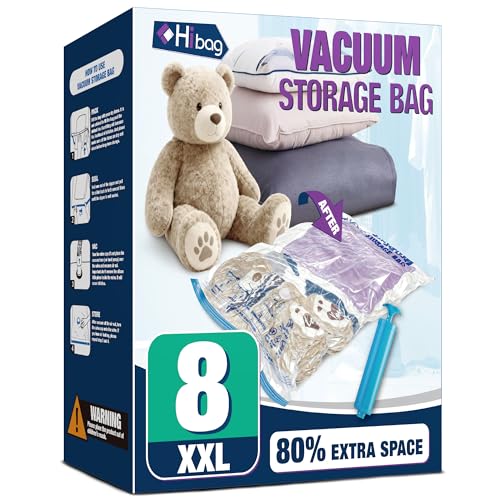 Image of XXL Jumbo Vacuum Seal Storage Bags Extra Large for Clothing Bedding | 47''X35'', Airtight Triple Seal, Save 80% Space, Hand Pump, Work with Vacuum, Double Zip, Reusable, Easy to Use, 8 pack