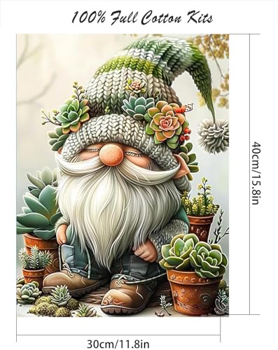 Image of Gnome Succulents Stamped Cross Stitch Kits - Easy Gnome Counted Cross Stitch Kits for Beginners Adults Needlepoint Cross-Stitch Patterns Dimensions Needlecrafts Embroidery Kits Arts and Crafts