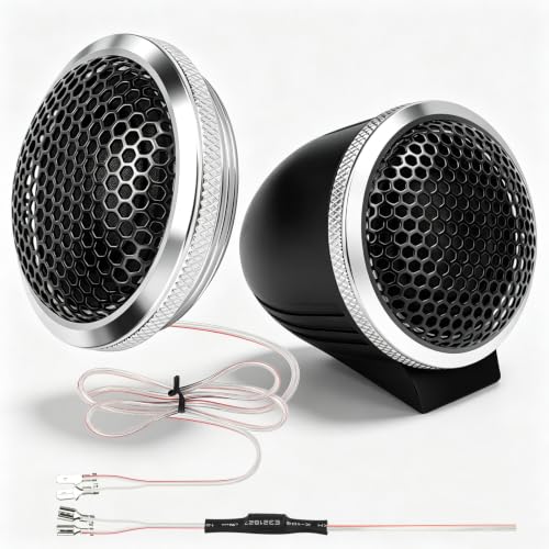 Image of Upgraded 1-Inch Car Tweeters - 240W Neodymium Silk Dome High-Frequency Super Tweeters with Built-in Crossover & Bass Blocker - 4-Ohm, Flush /Surface Mount Kit for Crisp Highs - Easy Instal silvery