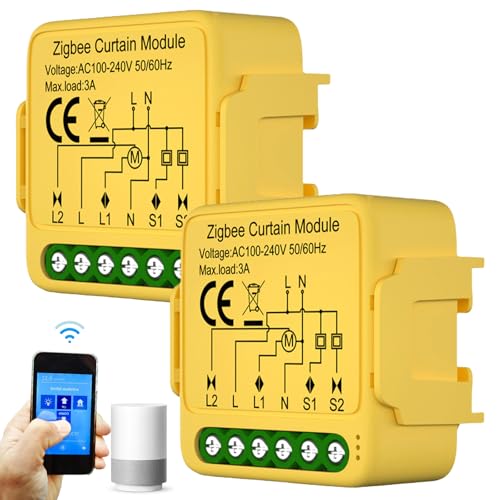 2 Stk WiFi-Smart-Rollladenschaltermodul, WIFI Smart-Einbauschalter Rolladenschalter Modul mit Laufzeiteinstellung für Vorhänge Jalousien und Markisen Kompatibel Google Home/Smart Life/Tuya Smart