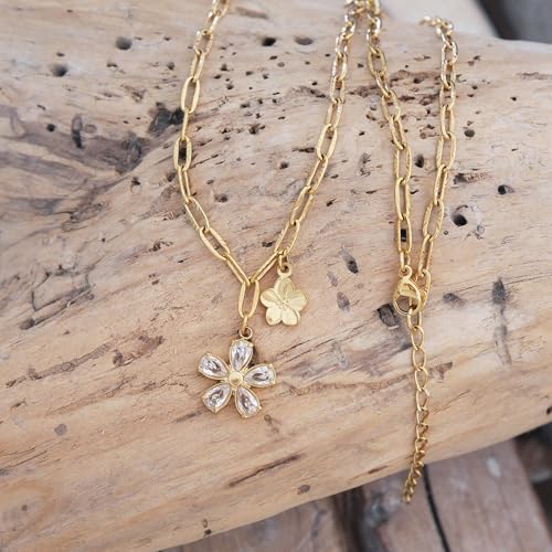 Collier chaîne trombone en acier doré résistant avec délicat pendentif - 4