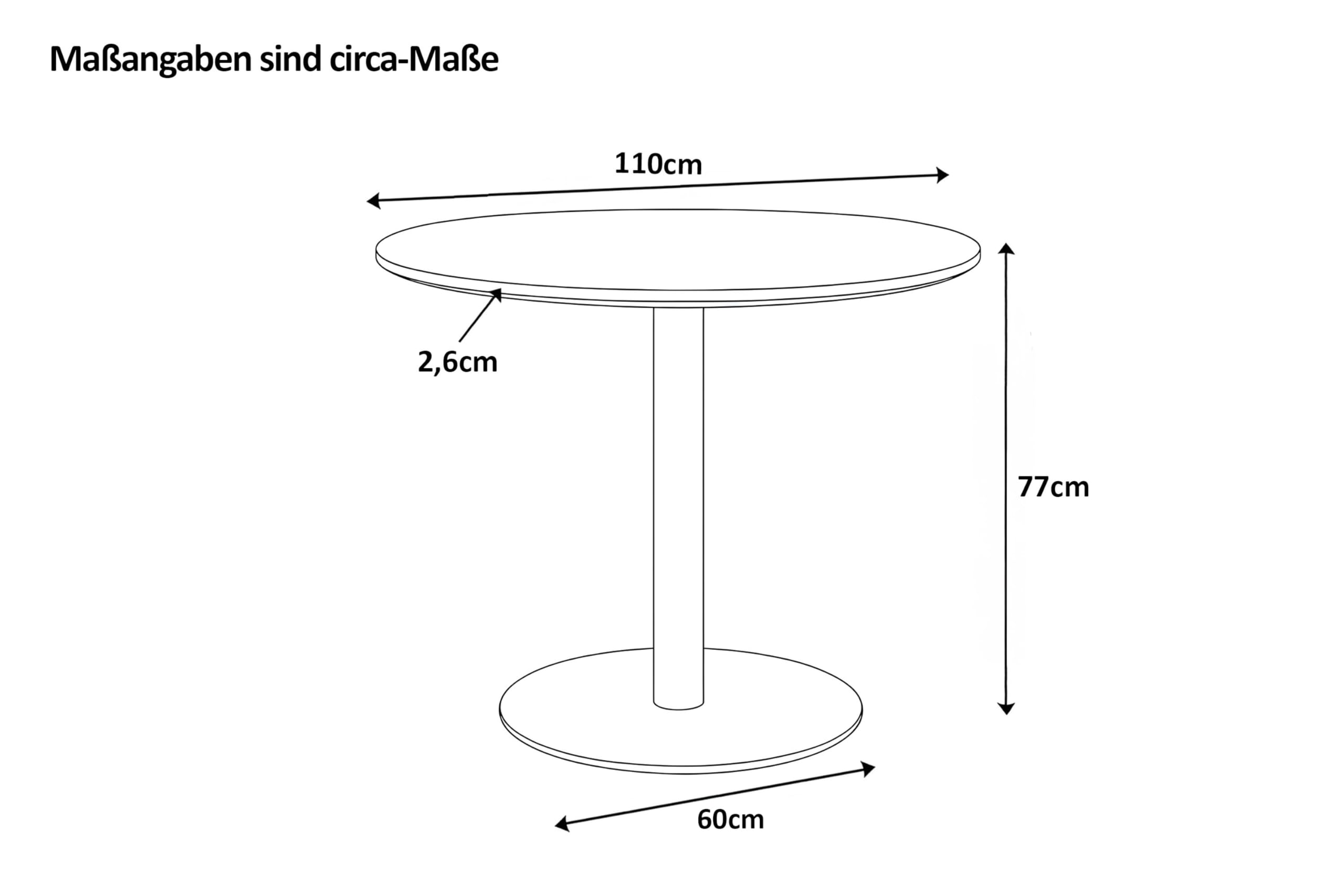 SAM Runder Bistrotisch Brasilian | 110 x 110 cm | Eichenholz massiv | Wildeiche geölt | Schweizer Kante | Säulen-Gestell Metall Schwarz | Holztisch/Säulentisch/Esstisch für Küche & Café