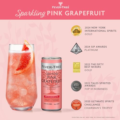 Image of Fever-Tree Sparkling Pink Grapefruit - Premium Soda Mixer for Cocktails and Mocktails, 8.45 fl oz Cans, Pack of 24 - Naturally Sourced, Non-GMO
