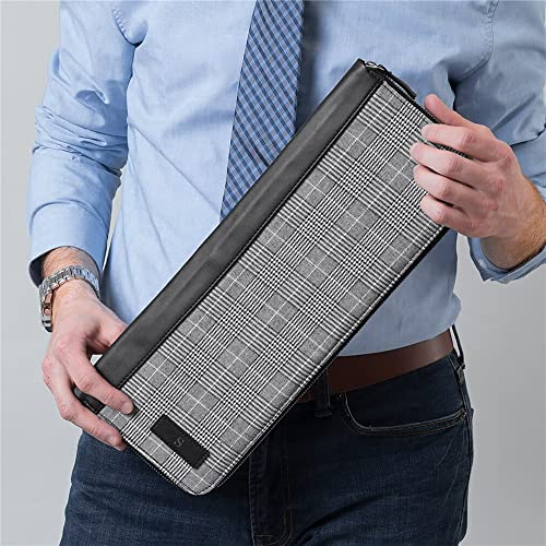 GiftsForYouNow Personalized Tie Case for Men, Engraved Initial, Plaid Design with Vegan Leather Accents4