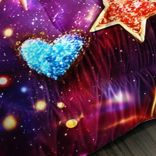 Image of QOOMO Colorful Love Kids Bedding Set,Cartoon Stars Print Comforter Set Queen Size for Boys Girls Room Decoration,Soft Lightweight Bed Set All Season,1 Comforter Set 2 Pillowcases