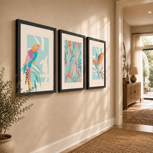 Image of NoWorries Perrot tropical art wall painting for home decoration, Set of 3 Wall decor frames for living room and bedroom (Tropical pattern) (Theme-illustration) (Art-4, 17x25inch)
