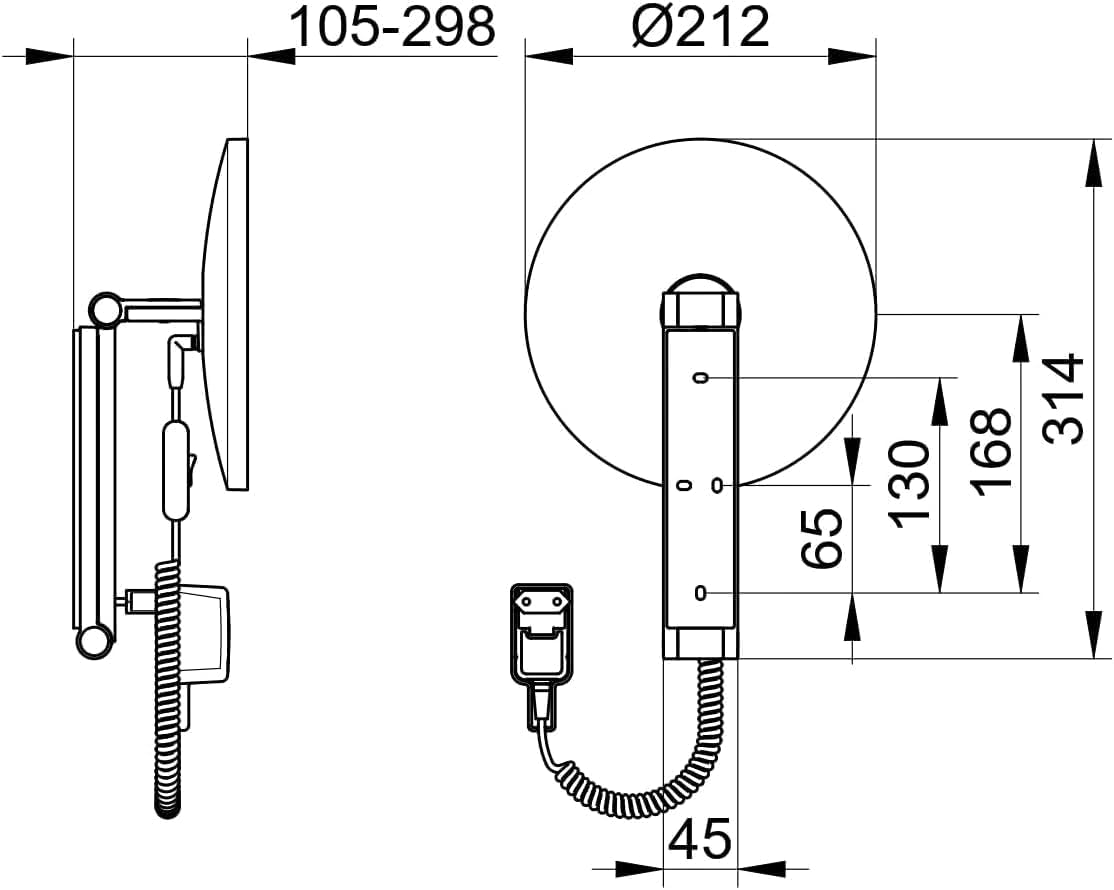 Keuco iLook_Move Wall Vanity Mirror with Swivel Arm LED Lighting 5X Magnification Plug Transformer 20x20cm Round Chrome