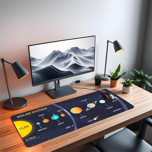 Image of Solar System XL Extended Gaming Mouse Pad | XXL Large Desk Mat 60x30cm for Laptop & PC | Non-Slip Rubber Base, Waterproof, Durable & Smooth Surface | Office, Gaming & Study