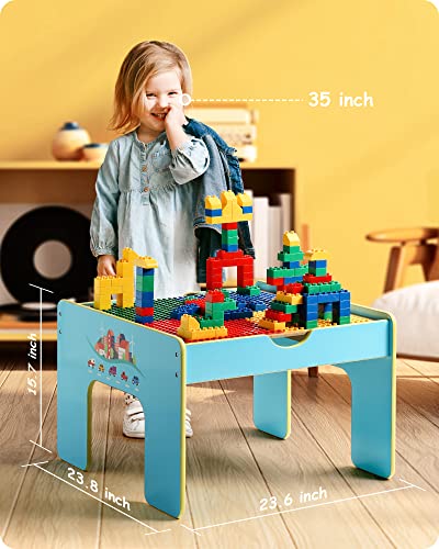 Sainsmart Jr. Wooden Train Activity Table 116Pcs, 3-In-1 Kids Playset With Large Building Blocks, Track Set And Reversible Top For Toddlers #TOP4