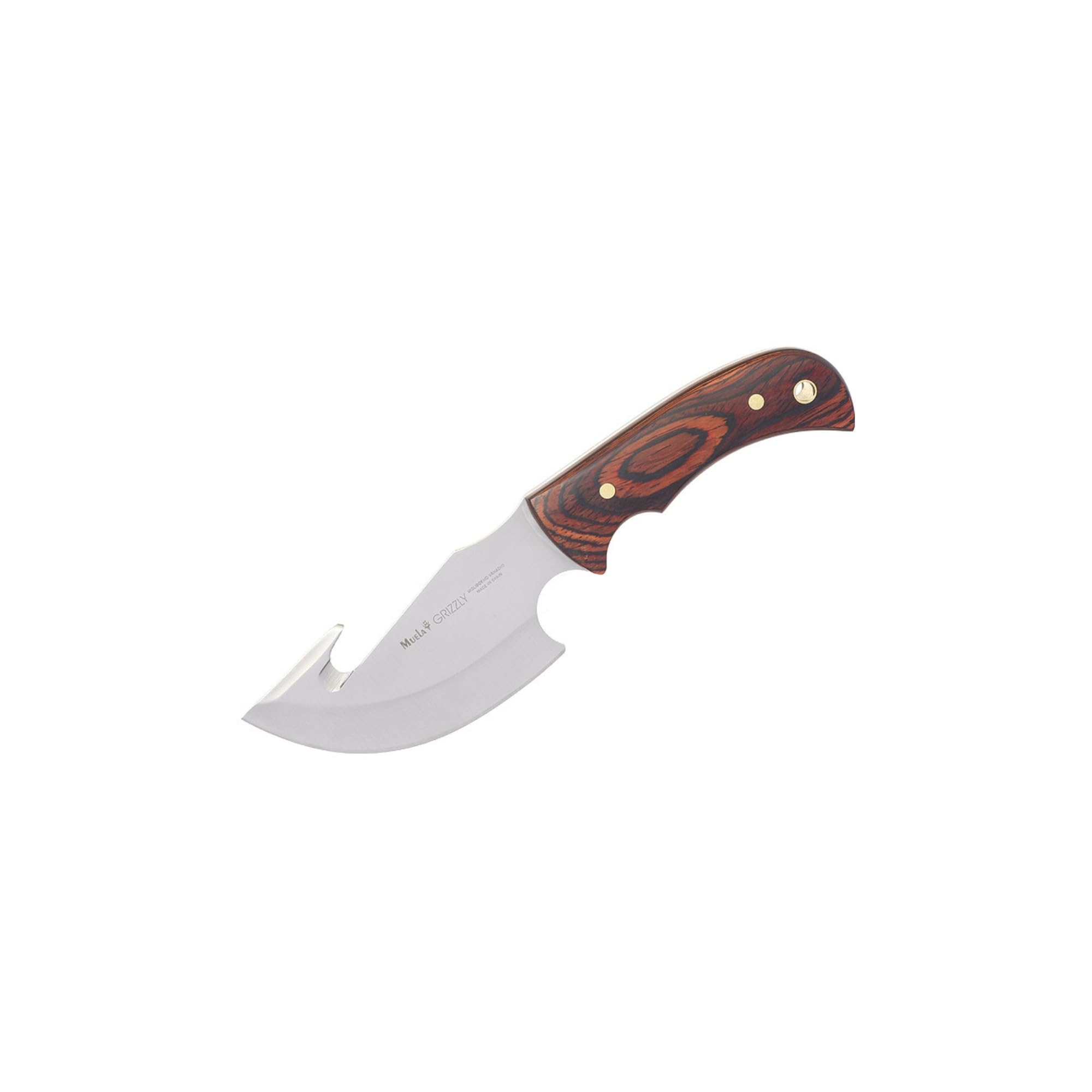 Muela GRIZZLY-12R Cuchillo de Caza con Hoja fija de 12 cm en Acero MoVa y Empuñadura de Madera Coral. Fabricado en España | Ideal para Caza,Supervivencia, Outdoor y Bushcraft | LO TRINCO YO