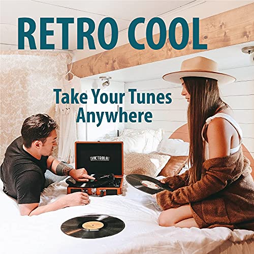 Victrola Vintage 3-Speed Bluetooth Portable Suitcase Record Player With Built-In Speakers | Upgraded Turntable Audio Sound| Includes Extra Stylus | Brown #TOP5