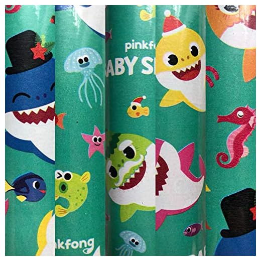 PinkfongTeal Baby Shark Christmas Wrapping Paper 60 sq ft 1 Roll