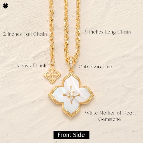 MYEARS Women Gold Necklace Clover Pendant Gemstone Cubic Zirconia 14K Simple Dainty Chain Everyday Trendy Lucky Flower Jewelry4