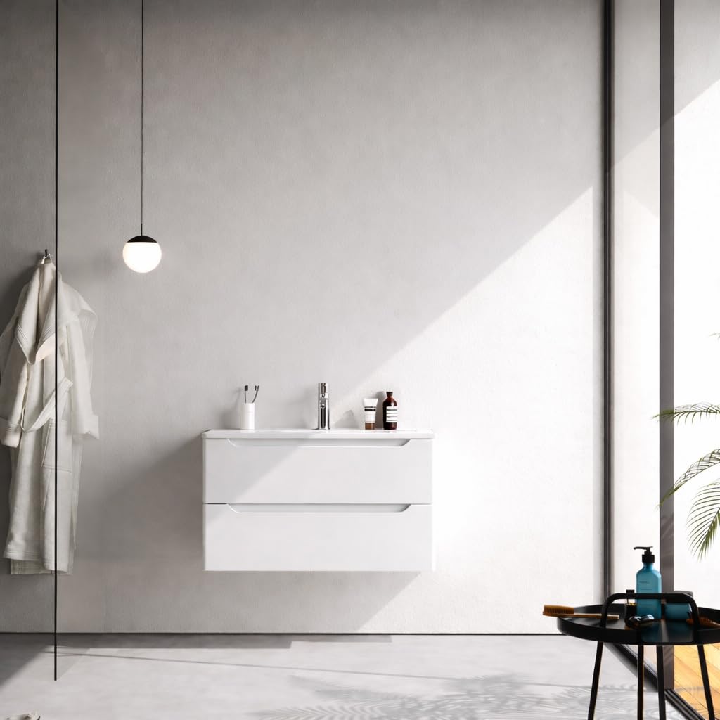 Perla Badezimmerschrank Set - Weiß MDF/Matt Weiß 80 cm Waschtischunterschrank