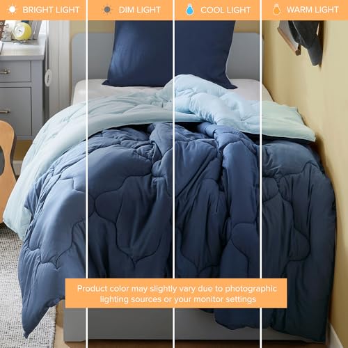 Image of Comfort Spaces Twin Comforter Set Vibrant Reversible Comforters Twin Size Quilted Bedding Set, All Season Lightweight Bedding, Soft Microfiber Comforter, Vixie, Navy /Light Blue Twin /Twin XL 2 Piece