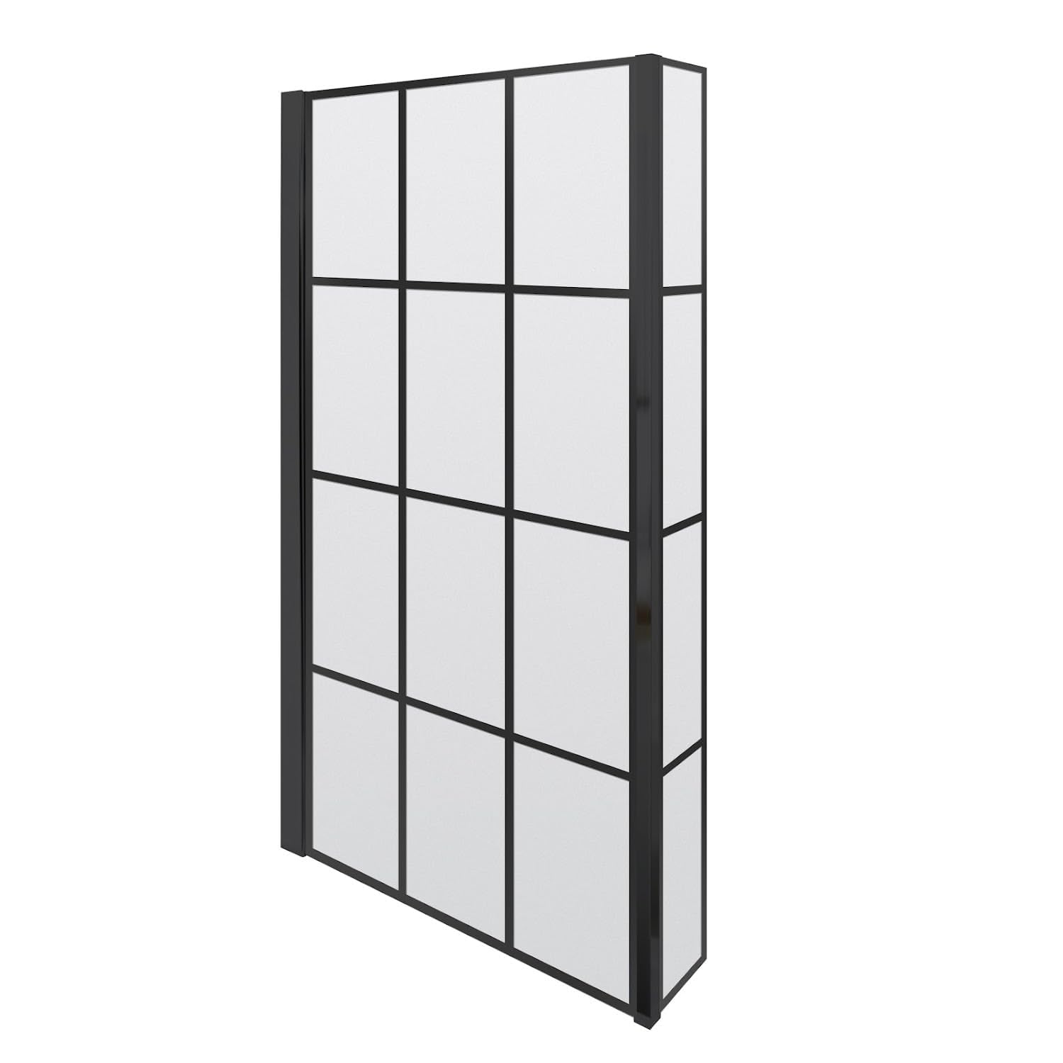 BAYSTONE® 800mm Over Bath Shower Screen with Return Framed Black Square Grid 6mm Toughened Safety Clear Glass Panel Bathroom