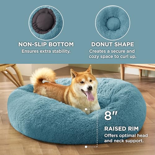 Image of Bedsure Calming Dog Bed Medium Size Dog Donut Washable Pet Bed,30ins Washed Blue