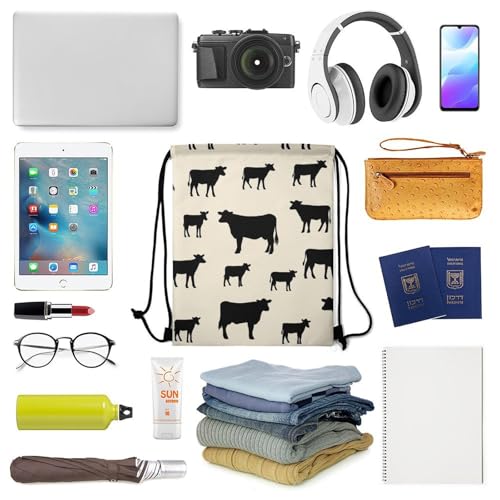 Image of Travel Drawstring Backpack Beam Bag Large Capacity for Volleyball Baseball Sports Equipment Men Women Unisex, Angus Cattle Animal Bags