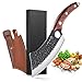 Kochmesser mit Lederhülle, Professionelles Handgeschmiedetes Hackmesser Knochen, Fleischerbeil Scharf Küchenmesser mit Ledertasche, Walnussgriff Ausbeinmesser für Knife Outdoor BBQ