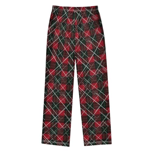 Pajama Pants Lounge Sleep PJ Bottoms Sleepwear Elastic Waist Drawstring S Red Black Green Grid2