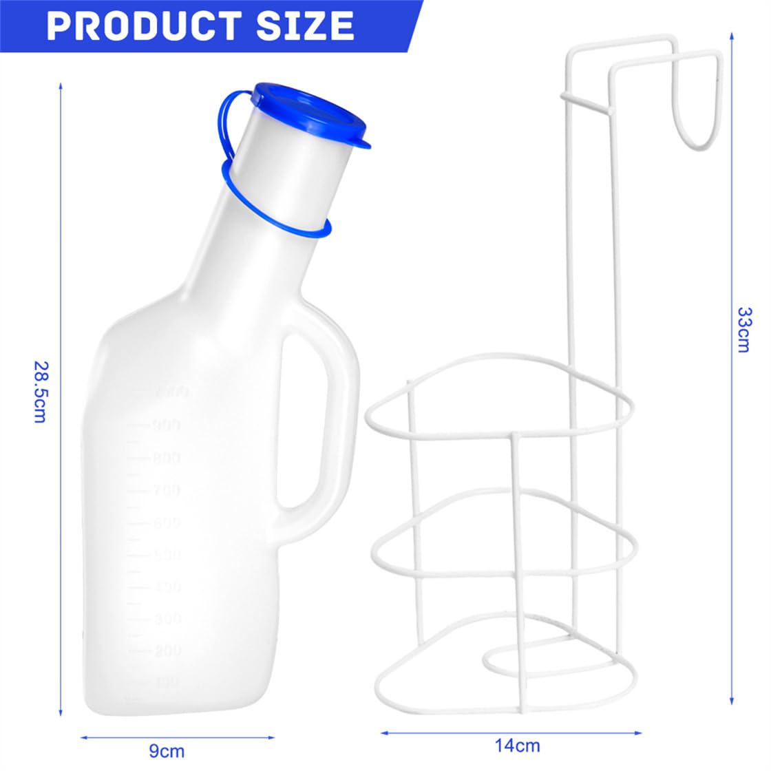 Urinoir portable pour homme - 1 l - En plastique - Avec support de lit - Récipient de collecte d'urine pour les déplacements et les urgences