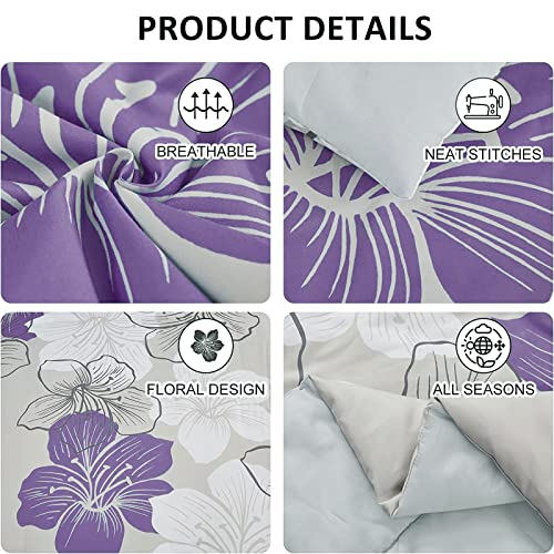 Edredón floral morado de microfibra de alta densidad y acabado satinado 5