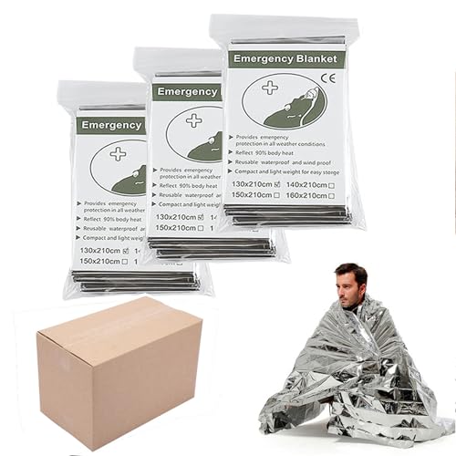 Image of Emergency Foil Blanket (Pack of 100), Survival Thermal Mylar Blankets Individually Packaged, 51 x 83 Inches, Silver, Perfect for Outdoors, Hiking, Marathons or First Aid