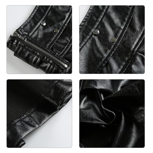 Womens Vintage PU Faux Leather Low Waist A-Line Short Skirt Punk Rivets Studs Pleated Flared Miniskirt Streetwear2