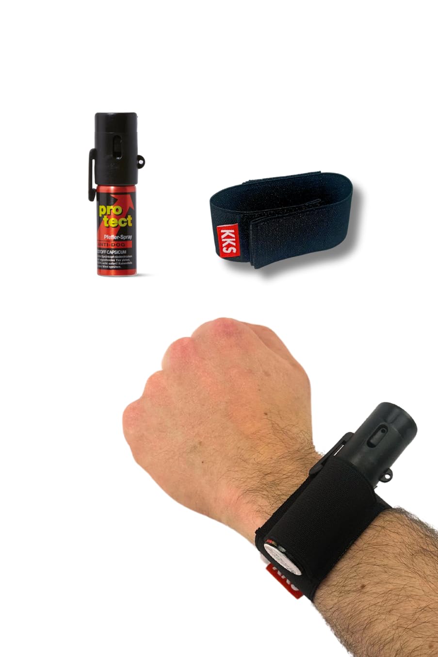 Pfefferspray 15ml Protect Anti-Dog Breitstrahl mit Armband Halterung Holster für Pfefferspray