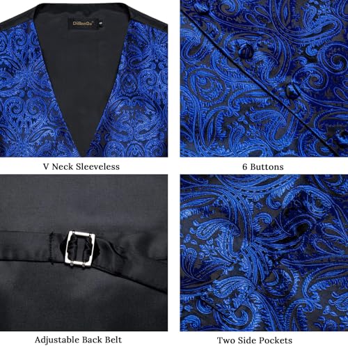 Image of DiBanGu Mens Paisley Suit Waistcoat,Silk Dress Vest and Bowtie Pocket Square Cufflinks with Lapel Pin Set for Wedding Tuxedo
