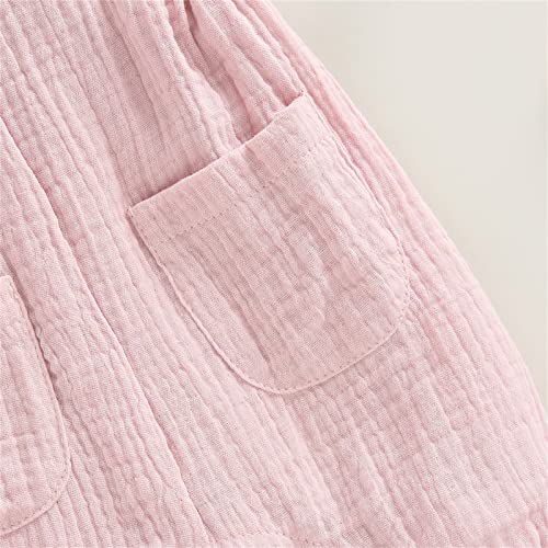 Rtnnsbbfcm Infant Baby Girl Ruffle Cotton Linen Romper Jumpsuit With Pocket Summer Sleeveless Suspender Overalls Rompers (Pink,6-12 Months) #TOP7