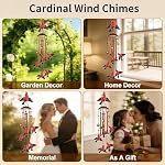 Cardinal Wind Chimes for Outside, Metal Bird Wind Chime with Aluminum Tubes, Garden & Porch Outdoor Decor, Red Cardinal Yard Decoration Gift