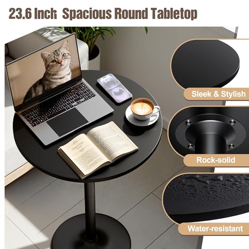 Image of Furmax Bistro Pub Table Round Bar Height Cocktail Table for Home Bar, Round Bar Tables for Party, Dining Room, Living Room and Wedding, Metal Base MDF Top, 40.6 Inch Height (1, Dark Black-1)