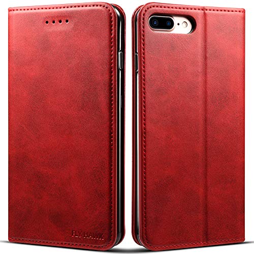 Iphone 6 Plus/6s Plus Leather Wallet Phone Case Iphone Case with Card Holder Kickstand Protective Flip Cover Red Cover