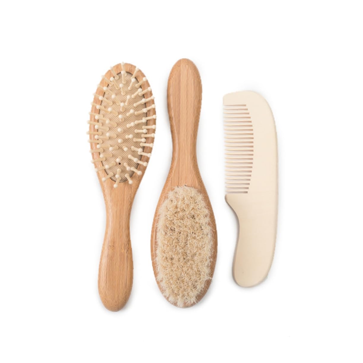 HONMEET Soft Baby Hair Brush Set 3pc Baby Brush Kit for Newborns Wooden Comb for Infants