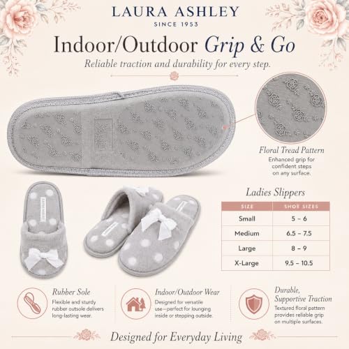 Image of Laura Ashley Ladies Embroidered Soft Terry Plush Scuff Slipper