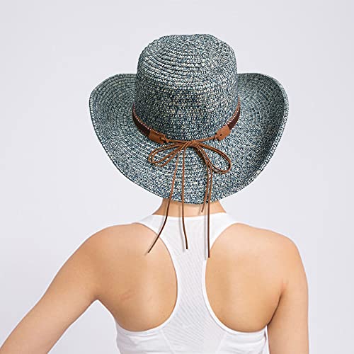 Unisex Straw Sun Hat Mens Cowboy Style Garden Hat Upf 50+ Wide Brim Summer Womens Straw Hat With Wind Lanyard Navy Blue #TOP6